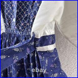 Vintage Gunne Sax Girls Dress 70s Blue Peasant Cottage Style with Lace Details