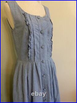 Vintage LAURA ASHLEY Blue Chambray Dress 70's 80's style US 8 Fits S or Sz 2-4