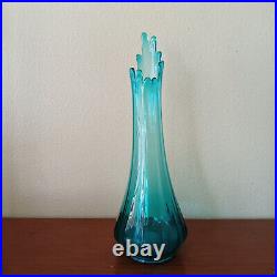 Vintage MCM LE Smith Style 16 Peacock Blue Fat Bottom Ribbed Swung Vase