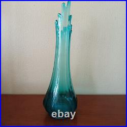 Vintage MCM LE Smith Style 16 Peacock Blue Fat Bottom Ribbed Swung Vase