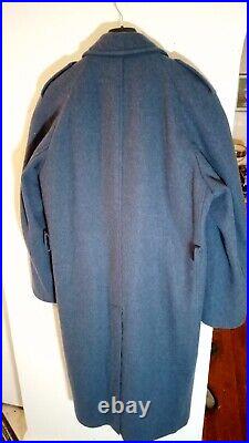 Vintage Men's Military Style Double Breasted Blue Wool Overcoat XL