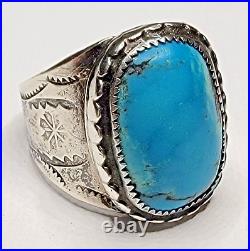 Vintage Mens Native American Turquoise Cab 15.8g Sterling Silver Ring Size 11.75