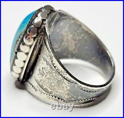 Vintage Mens Native American Turquoise Cab 15.8g Sterling Silver Ring Size 11.75