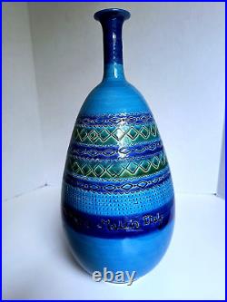 Vintage Modern Blue Bitossi Style Ceramiche Tadinate Italian Pottery Vase 15