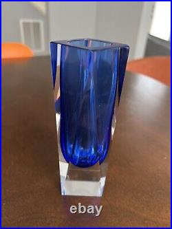 Vintage Murano Style Octagonal Faceted Cobalt Blue Sommerso Glass Vase 8