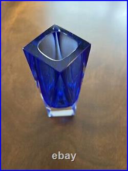 Vintage Murano Style Octagonal Faceted Cobalt Blue Sommerso Glass Vase 8