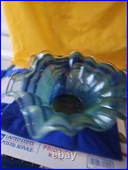 Vintage Murano Style Swirled Blue & Green Glass Fluted Bowl