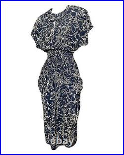 Vintage Norma Kamali 1940s Floral Draped Style Keyhole Shirtwaist Dress