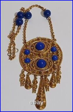 Vintage Pauline Rader Gold Tone Blue Ball Statement Style Necklace