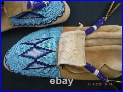 Vintage Rare Authentic Navajo Style Blue Beaded Moccasins Native American