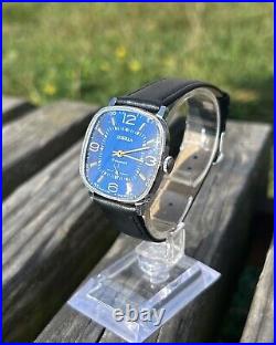 Vintage Retro Watch Pobeda Blue Dial Soviet Style Mechanical Wristwatch 1990s