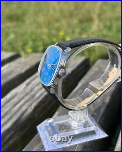 Vintage Retro Watch Pobeda Blue Dial Soviet Style Mechanical Wristwatch 1990s