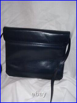 Vintage Salvatore Ferragamo Crossbody Envelope-style Purse In Dark Blue Leather