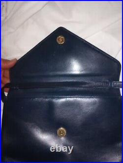 Vintage Salvatore Ferragamo Crossbody Envelope-style Purse In Dark Blue Leather