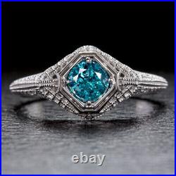 Vintage Style 1.50Ct Created Blue Topaz Women Antique Ring 14K White Gold Finish