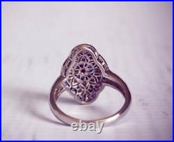 Vintage Style 1 Ct White & Blue CZ-Stone Solitaire Art Deco Ring In 925 Silver