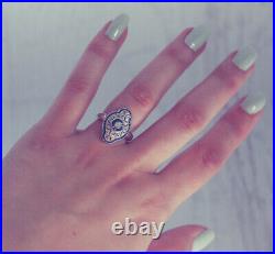 Vintage Style 1 Ct White & Blue CZ-Stone Solitaire Art Deco Ring In 925 Silver