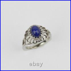 Vintage Style 10k White Gold, Blue Star Sapphire Womens Ring Size 4.75