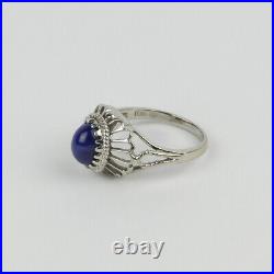 Vintage Style 10k White Gold, Blue Star Sapphire Womens Ring Size 4.75