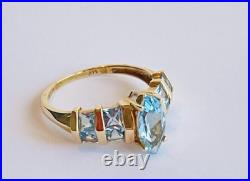 Vintage Style 2.2ctw Genuine Blue Topaz Marquise Ring, Solid 14k Gold Size 6