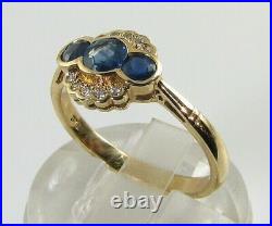 Vintage Style 2.80Ct Created Blue Sapphire 3-Stone Ring 14K Yellow Gold Finish