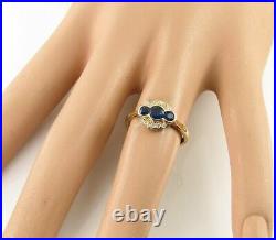 Vintage Style 2.80Ct Created Blue Sapphire 3-Stone Ring 14K Yellow Gold Finish