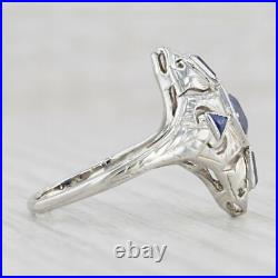 Vintage Style 2Ct Round Created Blue Sapphire Navette Ring 14K White Gold Finish