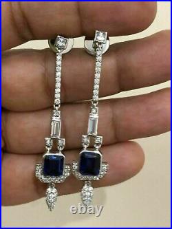 Vintage Style 3.10Ct Blue Moissanites Studded Drop Dangle Fine Earrings In 935