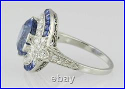 Vintage Style 3Ct Created Blue Sapphire Antique Women Ring 14K White Gold Finish