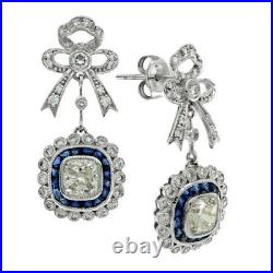Vintage Style Art Deco Cushion Cut White & Blue Gemstone Women's Earrings