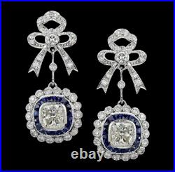 Vintage Style Art Deco Cushion Cut White & Blue Gemstone Women's Earrings