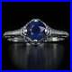 Vintage Style Art Deco Round 1 Carat Blue Sapphire Filigree Fine Ring Solitaire