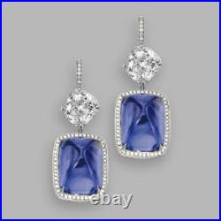 Vintage Style Blue Cushion Cut Lab Created Stone Earrings In 925 Sterling Silver