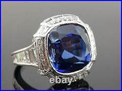 Vintage Style Blue Cushion Shape Lab Created Sapphire Women Jewelry Ring In 925