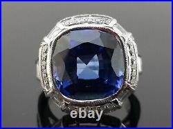 Vintage Style Blue Cushion White Round 925 Sterling Silver Ring CZ Women Jewelry