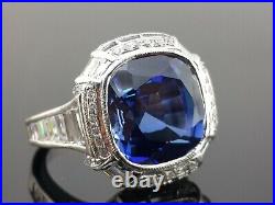 Vintage Style Blue Cushion White Round 925 Sterling Silver Ring CZ Women Jewelry