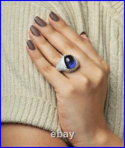 Vintage Style Blue Lab Created Sapphire & Cubic Zirconia Women's Jewelry Ring