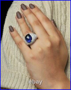 Vintage Style Blue Lab Created Sapphire & Moissanite Women's Jewelry Ring In 925