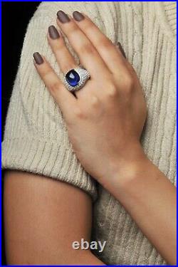 Vintage Style Blue Lab Created Sapphire & Moissanite Women's Jewelry Ring In 925