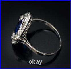 Vintage Style Blue Sapphire Cushion Cut Oval Shape Five Stone Ring in 925 Silver
