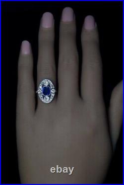 Vintage Style Blue Sapphire Cushion Cut Oval Shape Five Stone Ring in 925 Silver