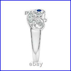 Vintage Style Blue Sapphire & Diamond Ring for Women in 14K White Gold Size 8