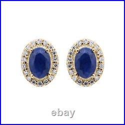 Vintage Style Blue Sapphire Gemstone 925 Solid Sterling Silver Stud Earring Gift