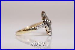 Vintage Style Blue Sapphire Lab Created Diamond 14k Gold Finish Engagement Ring