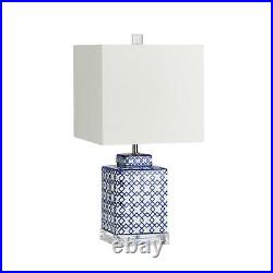 Vintage Style Blue White Fretwork Square Table Lamp Repeating Pattern 21 in