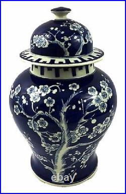 Vintage Style Blue and White Cherry Blossom Temple Jar 14