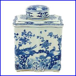 Vintage Style Blue and White Chinese Porcelain Tea Caddy Jar Bird Motif 14
