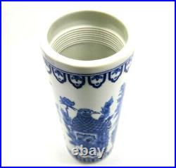 Vintage Style Blue and White Porcelain Birds Pheasants Floral Vase Cylindrical
