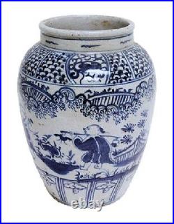 Vintage Style Blue and White Porcelain Fisherman Motif Flower Vase 12