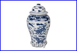 Vintage Style Blue and White Porcelain Foo Dog Temple Jar 15